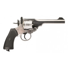 Webley MKVI Service Revolver 12g co2 Air Pistol .177 calibre 4.5mm Pellet version .455 Limited Edition Silver Finish with Black 2.1 ft/lbs (WPIMK6SB45)
